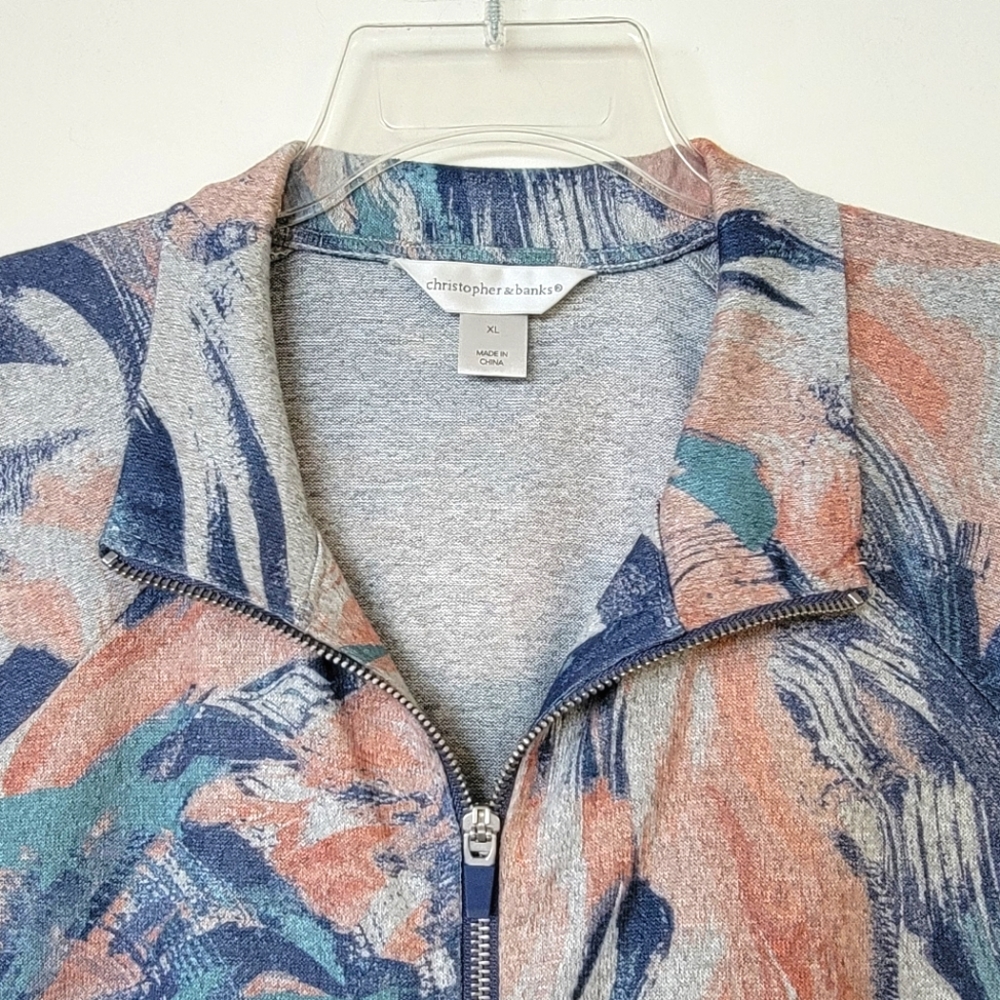 Like New XL Knit Zip-Up Jacket Cardigan Christopher & Banks Peach Blue Teal Gray - Picture 8 of 16